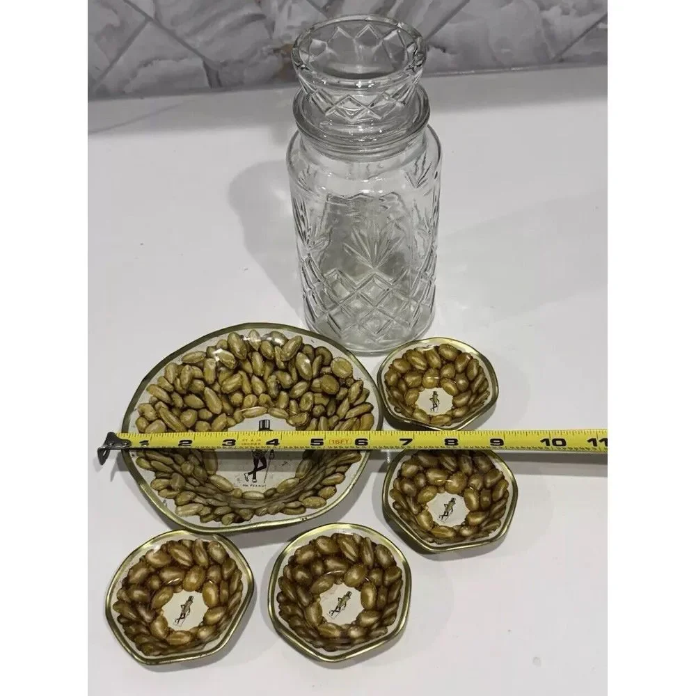 Vintage Planter's Peanuts Lot With Diamond Pattern‎ Glass Jar And Serving Bowls
